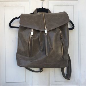 Greyish Taupe Faux Leather Backpack